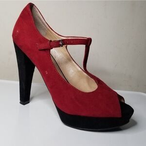 Marc Fisher red open toe suade heeled shoes